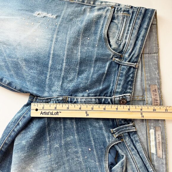 Guess 50's Straight Distressed Paint Splatter Jeans Italian Selvedge Denim Sz 27 - Picture 5 of 7